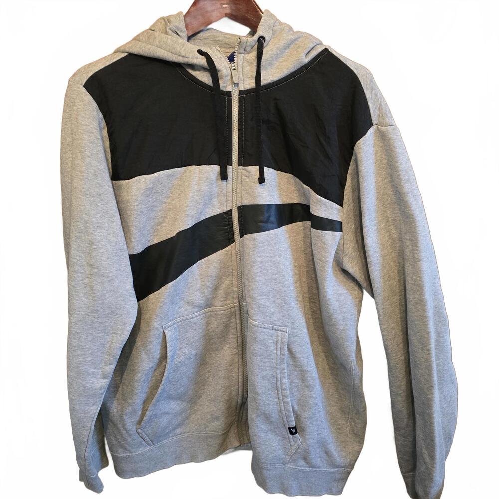 Nike Men's Gray and Black Zip-Up Hoodie Sweatshirt XL